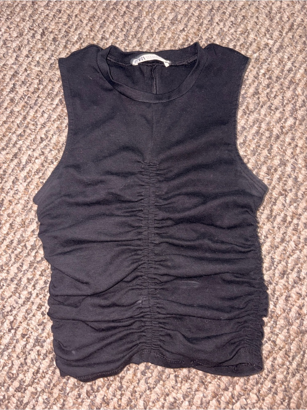 Zara Black Ruched Crewneck Tank Top